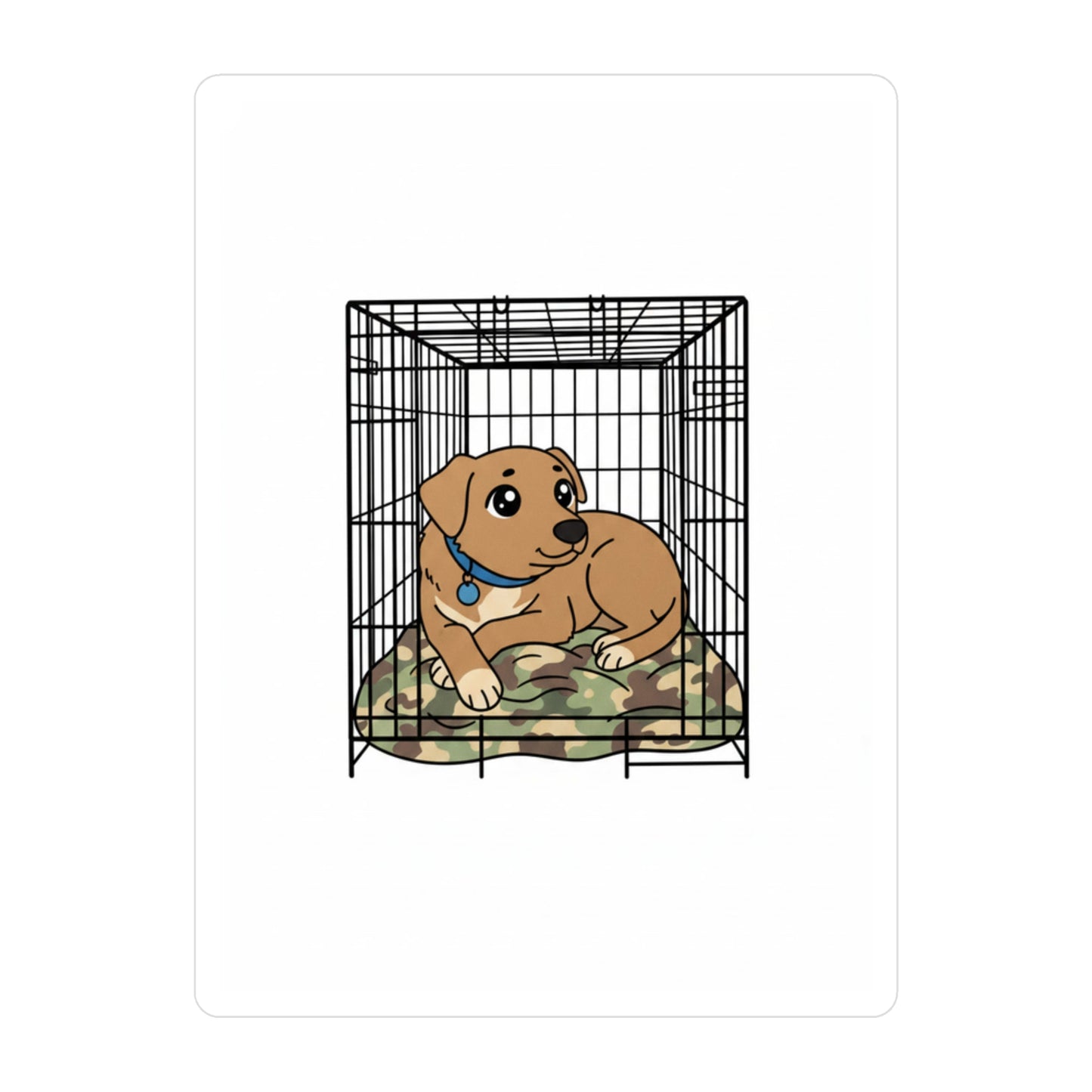 Puppy in Crate Kiss-Cut Vinyl Decal — Cute Dog Sticker for Water Bottles, Laptops & Car Windows