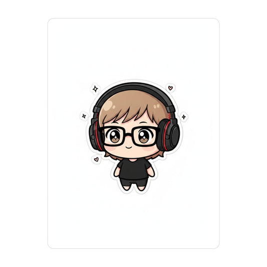 Cute Gamer Chibi Vinyl Sticker — Kiss-Cut Decal (Headphones & Glasses)
